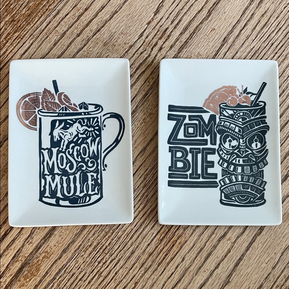 Set of two crate & barrel appetizer cocktail plates zombie Moscow mule